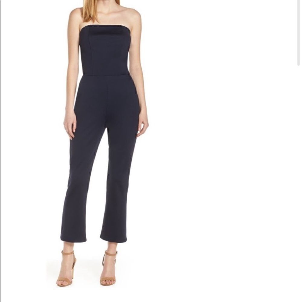 Fraiche by J Strapless Navy Cropped Jumpsuit